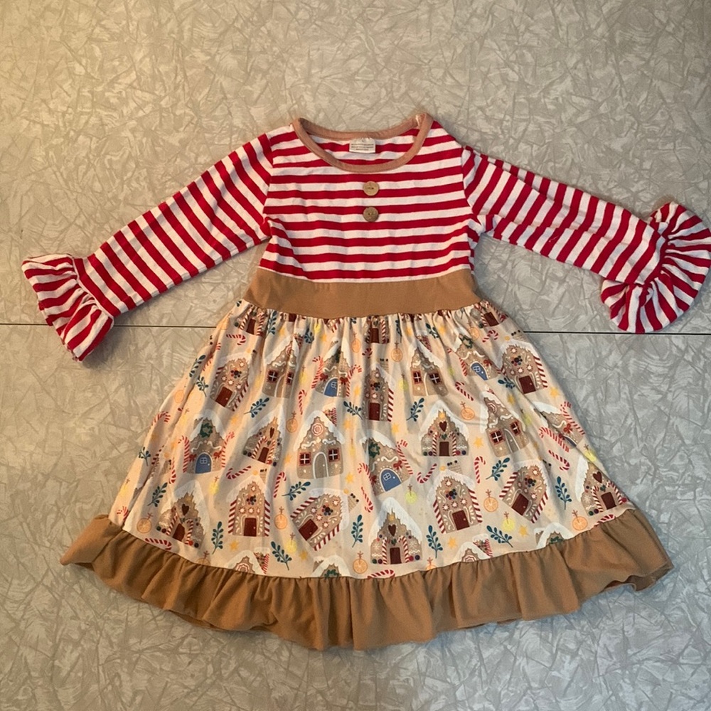 Girls Size 5 Christmas Gingerbread House Dress
